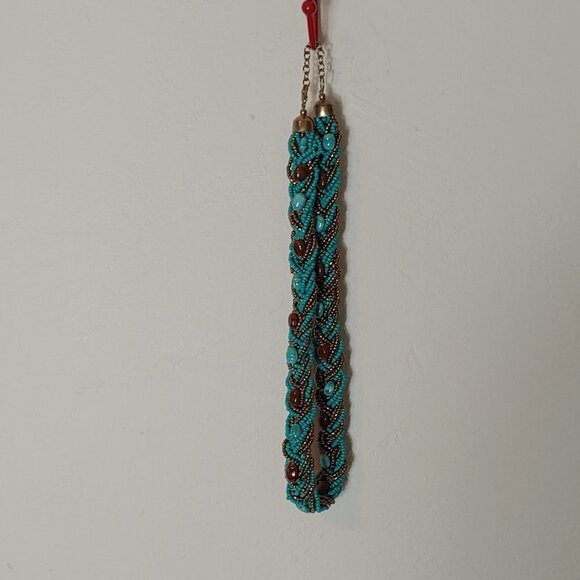 Twisted Rope Chunky Necklace Choker Turquoise Seed Bead Boho Statement Jewelry - Picture 6 of 7